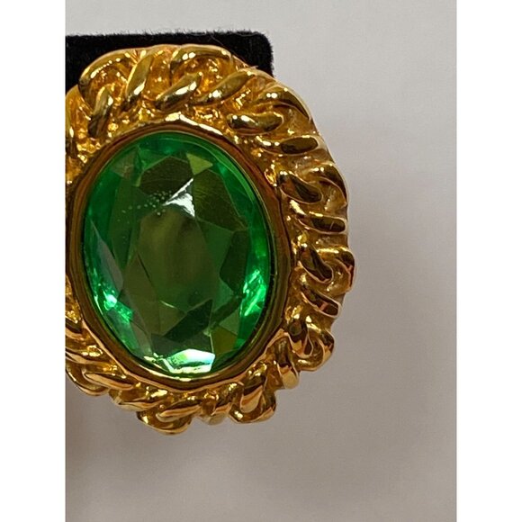 KJL Gold-Tone Post Earrings With Green Crystal Oval Stones J0176 - Picture 2 of 9